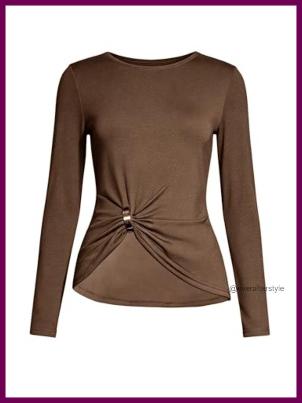 Women's Boat Neck Long Sleeve Ruched Asymmetric Hem Cocktail Shirt